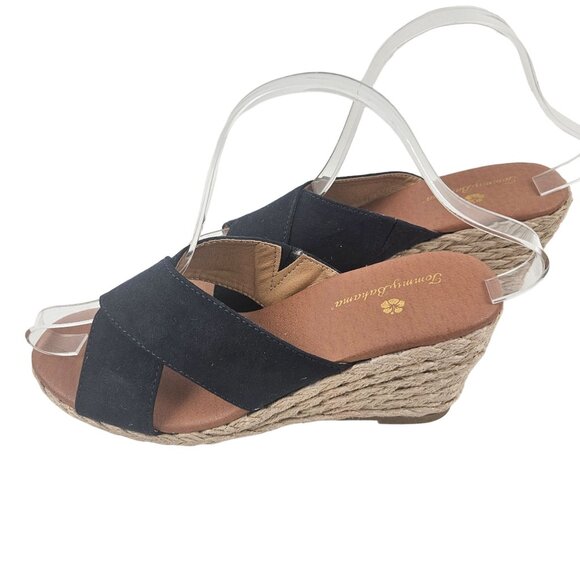 Tommy Bahama Womens Espadrille Wedge Sandals Size 7M Blue Textile Upper Brown - Picture 3 of 8